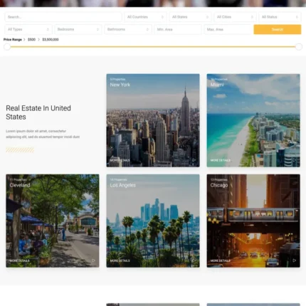 Real Estate Listing Website Design with Free VPS Web Hosting